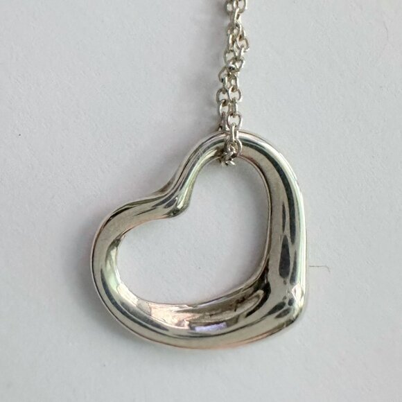 Tiffany & Co Elsa Peretti Open Heart Necklace in Sterling Silver with Dust Bag & - Picture 4 of 14
